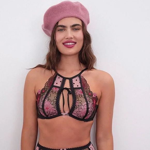 FOR LOVE & LEMONS Zinnia Embroidered High Neck Bra Bralette Crop Top - Picture 4 of 7